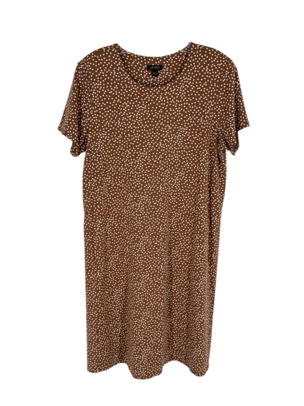 J Jill Wearever Dress Womens Size Medium Brown Dot Print Stretch Jersey Pockets